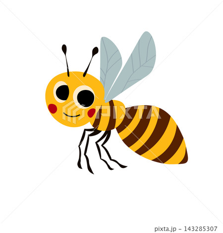 Cartoon bee mascot. A small bees flies. Wasp collection. Vector characters. Incest icon. Template design for invitation, cards. Doodle style 143285307
