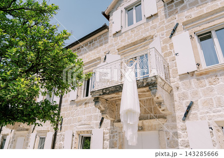 Outdoor Terrace With Shade. Sundrenched Stone Balcony With Foliage And Relaxed Ambiance Outdoor Terrace With Shade. Sundrenched Stone Balcony With Foliage And Relaxed Ambiance 143285666