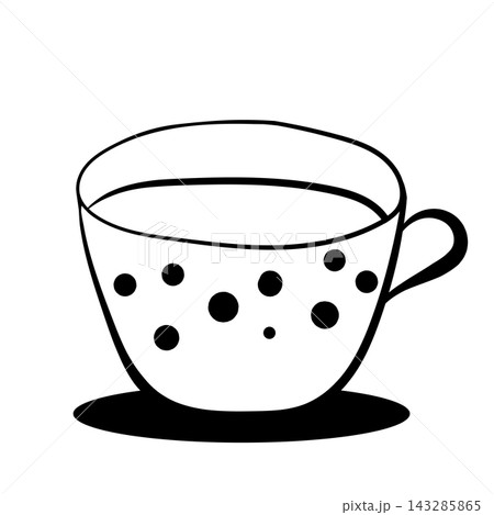The cute line art cup. Kitchen doodle vector illustration. Design for card, poster 143285865
