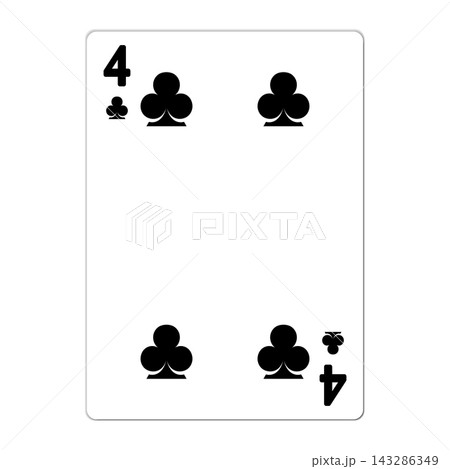Four of clubs. Playing card with golden elements. Casino icons. Pictograms representing different suits. Vector illustration. Flat design for modern visual elements Four of clubs. Playing card with golden elements. Casino icons. Pictograms representing different suits. Vector illustration. Flat design for modern visual elements 143286349