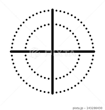 Target aim icon, archer sports game symbol. Game aiming sight dot pointer. Shoot sniper rifle focus cursor. Bullseye mark targeting. Isolated vector illustration 143286430