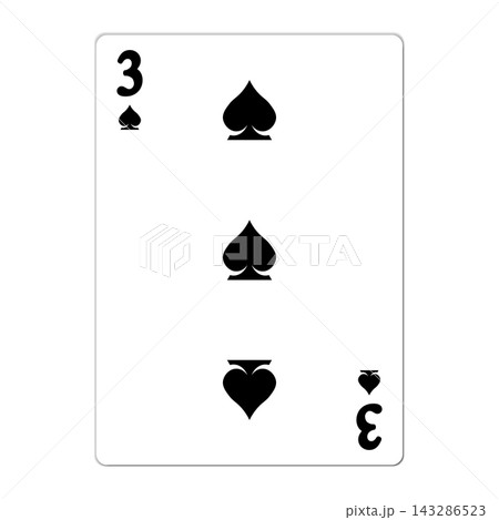Three of spades. Playing card with golden elements. Casino icons. Pictograms representing different suits. Vector illustration. Flat design for modern visual elements Three of spades. Playing card with golden elements. Casino icons. Pictograms representing different suits. Vector illustration. Flat design for modern visual elements 143286523