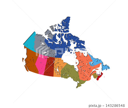 Map of Canada with states, sign silhouette. World Map Globe. Vector Illustration isolated on white background. North America continent 143286548