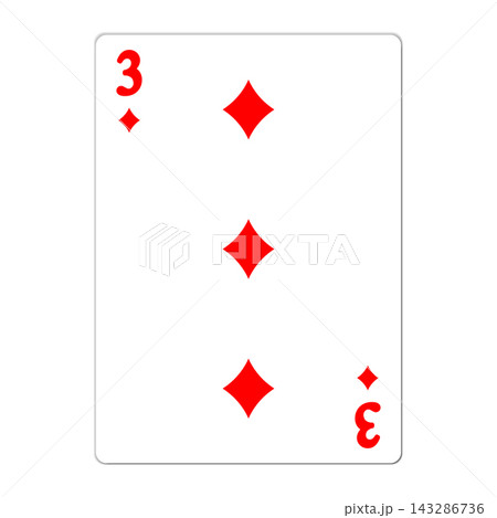 Three of diamonds. Playing card with golden elements. Casino icons. Pictograms representing different suits. Vector illustration. Flat design for modern visual elements 143286736