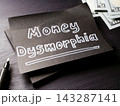 Money dysmorphia words beside cash for distorted financial self-perception. 143287141