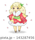 年賀状素材　未の手描きイラスト　花びら付　主線あり 143287456