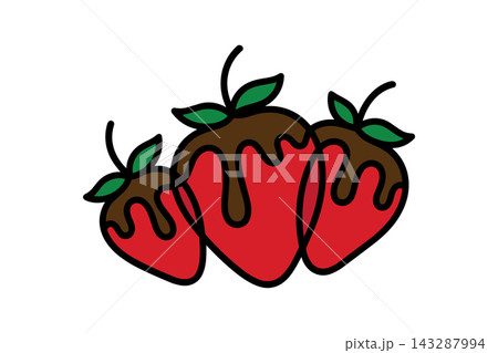 Chocolate covered strawberries illustration in vector line art drawing style Chocolate covered strawberries illustration in vector line art drawing style 143287994