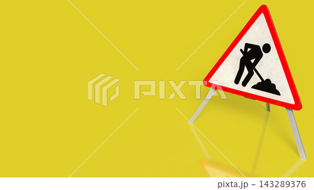 Road Construction Warning Sign on Bright Yellow Background 3d render. Road Construction Warning Sign on Bright Yellow Background 3d render. 143289376
