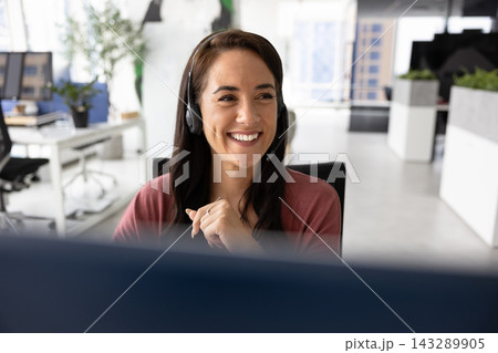 Call center operator wear headset provide professional assistance Call center operator wear headset provide professional assistance 143289905