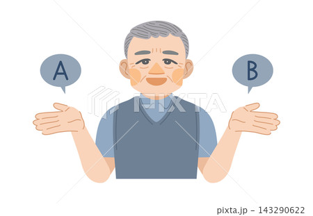 笑顔でA案とB案を提案する高齢男性のイラスト 143290622