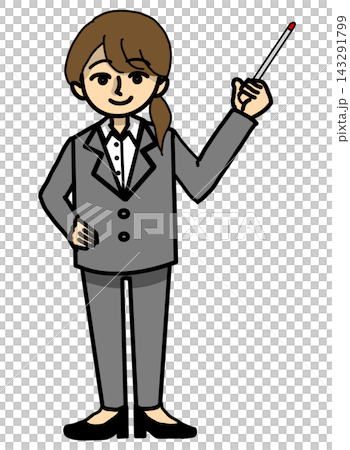 指示棒を持って説明・発表をするグレーのスーツの女性(カラーイラスト素材) 指示棒を持って説明・発表をするグレーのスーツの女性(カラーイラスト素材) 143291799