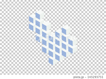 A three-dimensional illustration of a heart (blue) composed of isometric cubes. A three-dimensional illustration of a heart (blue) composed of isometric cubes. 143293731
