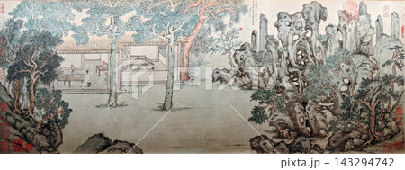 True Appreciation Studio, collected by National Museum of China, ancient Chinese painting by Wen Zhengming of Ming Dynasty, Chinese literati garden handscroll 143294742