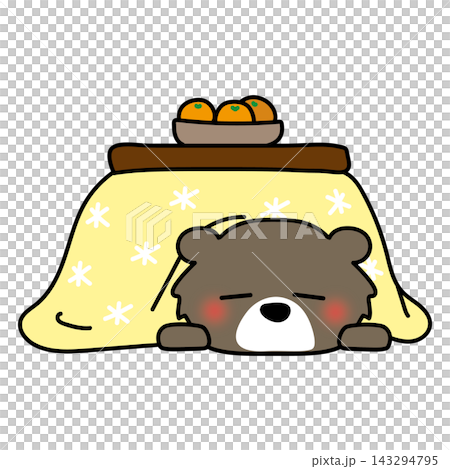 A bear sleeping under a kotatsu (heated table) A bear sleeping under a kotatsu (heated table) 143294795