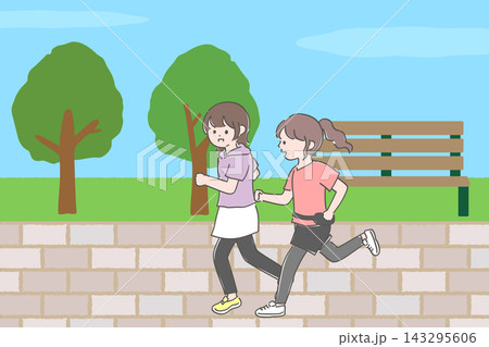 公園をランニングする若い女性2名 ラン友 公園をランニングする若い女性2名 ラン友 143295606