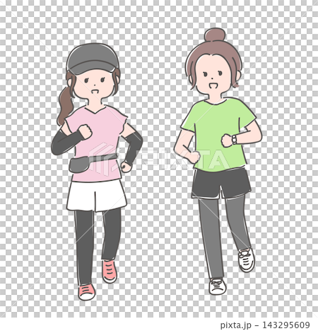 Two young women running Two young women running 143295609
