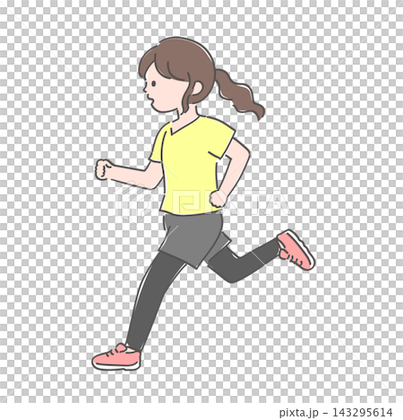 Illustration of a young woman running | Side view Illustration of a young woman running | Side view 143295614