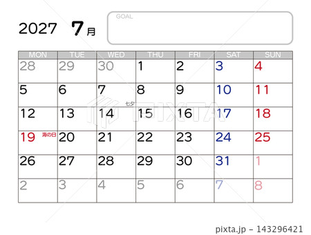 2027年カレンダー　7月 143296421