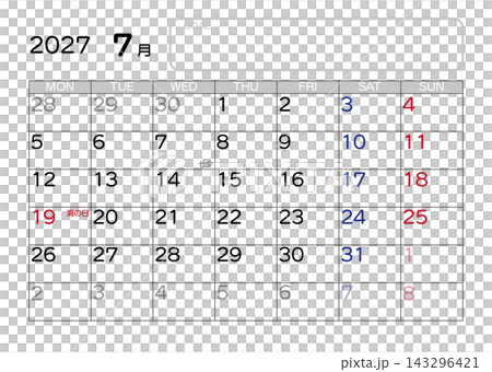 2027年カレンダー　7月 143296421