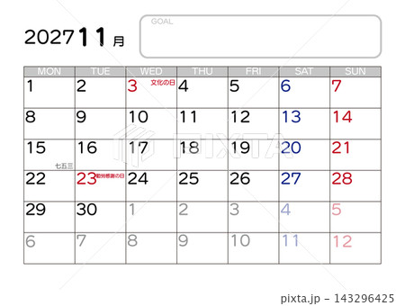 2027年カレンダー 11月 2027年カレンダー 11月 143296425