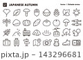 日本の秋・紅葉狩り・行楽のアイコンセット（細線・ベクター素材）日本の行事、日本文化素材 143296681