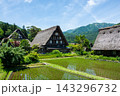 世界遺産、白川郷合掌造り集落　春、合掌造り家屋と田園風景 143296732