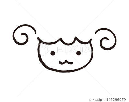 年賀状やデザイン素材に使える手書き風の可愛い羊の顔のイラスト 143296979