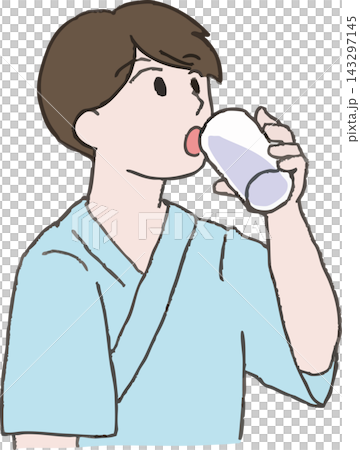 全彩手繪風格插圖,描繪了一位身穿醫用長袍的人在進行鋇餐檢查(胃癌篩檢,泡騰劑)前服用藥物的情景。 全彩手繪風格插圖,描繪了一位身穿醫用長袍的人在進行鋇餐檢查(胃癌篩檢,泡騰劑)前服用藥物的情景。 143297145