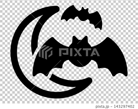 Icon illustration of the moon and a bat Icon illustration of the moon and a bat 143297402
