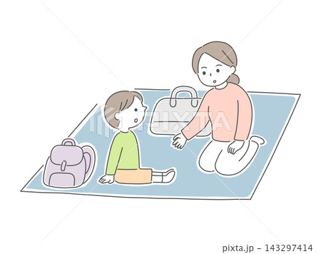 避難所で過ごすお母さんと子どものイラスト 避難所で過ごすお母さんと子どものイラスト 143297414