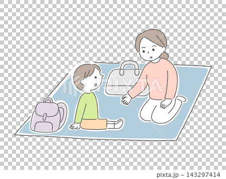 避難所で過ごすお母さんと子どものイラスト 避難所で過ごすお母さんと子どものイラスト 143297414