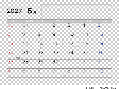 2027 Calendar - June - Sunday Start 143297433