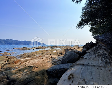 高知県土佐清水市の竜串海岸　大竹小竹や蜂の巣構造が見られる奇岩の海岸地形 143298628