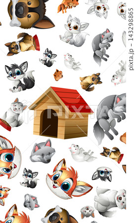Cartoon Puppy and Doghouse Seamless Pattern Vector Illustration Cartoon Puppy and Doghouse Seamless Pattern Vector Illustration 143298865