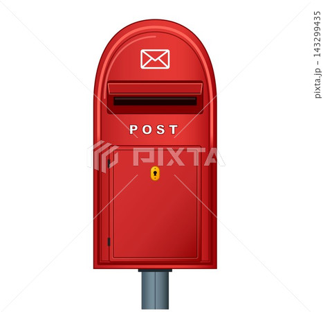 Classic red metal post box with envelope symbol and lock 143299435