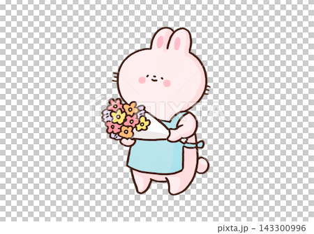 A rabbit in an apron (a florist) is arranging a bouquet of flowers. A rabbit in an apron (a florist) is arranging a bouquet of flowers. 143300996