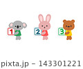 数字のブロック（123）を持つコアラとくまとうさぎのイラスト動物セット 143301221