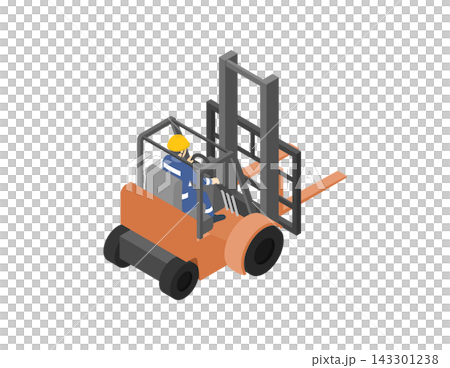 等距圖:工人操作堆高機(後視圖) 等距圖:工人操作堆高機(後視圖) 143301238