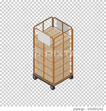 Isometric illustration: Roll box for transporting goods Isometric illustration: Roll box for transporting goods 143301241
