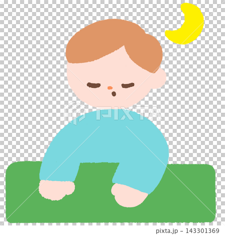 An illustration depicting the daily life of a boy going to sleep at night. 143301369