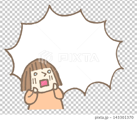 A hand-drawn style illustration of a shocked girl with a speech bubble. A hand-drawn style illustration of a shocked girl with a speech bubble. 143301370