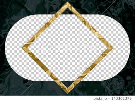 Gold frame diamond green fluid marble background 143301379