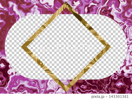 Gold-framed diamond-shaped purple fluid marble background Gold-framed diamond-shaped purple fluid marble background 143301381