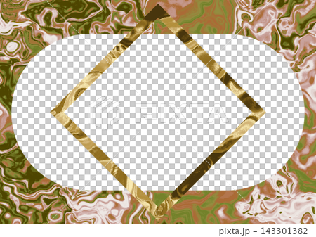 Gold frame diamond-shaped brown-green fluid marble background Gold frame diamond-shaped brown-green fluid marble background 143301382