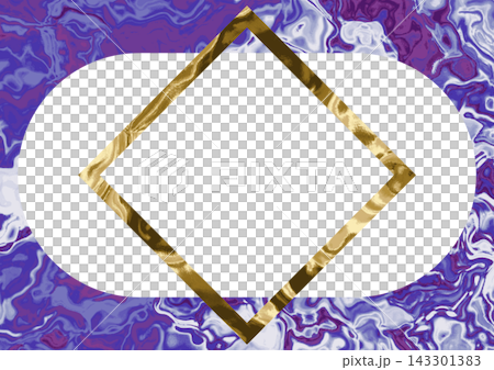 Gold-framed diamond-shaped purple fluid marble background Gold-framed diamond-shaped purple fluid marble background 143301383