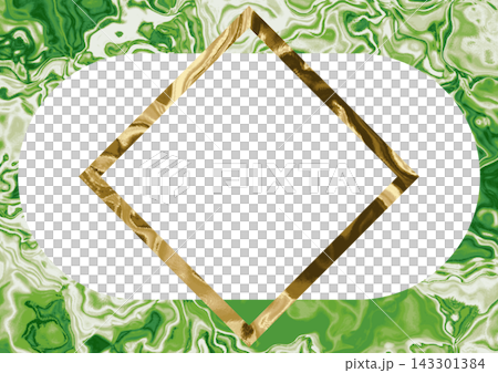 Gold frame diamond-shaped vivid green fluid marble background Gold frame diamond-shaped vivid green fluid marble background 143301384