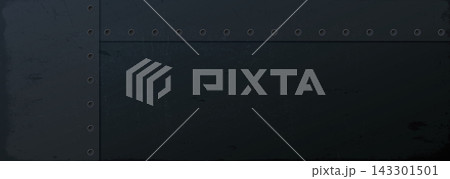 Old black metal sheet modern retro style with scratches and distress texture horizontal template have blank space. 143301501