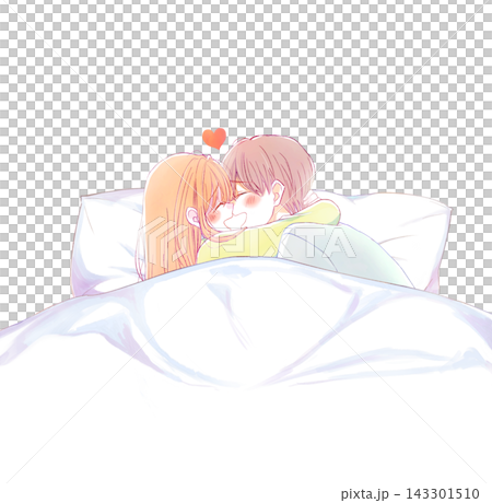 A man and a woman hugging and laughing, in their pajamas, under the covers. A man and a woman hugging and laughing, in their pajamas, under the covers. 143301510