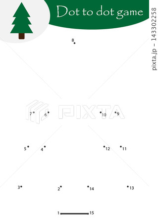Christmas tree in cartoon style, xmas dot to dot game, coloring page, education numbers game for the development of children, kids preschool activity, printable worksheet, vector illustration Christmas tree in cartoon style, xmas dot to dot game, coloring page, education numbers game for the development of children, kids preschool activity, printable worksheet, vector illustration 143302258