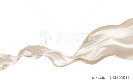 Luxury dusty gold sheer fabric flowing isolated on white background with copy space 3D render 143303015